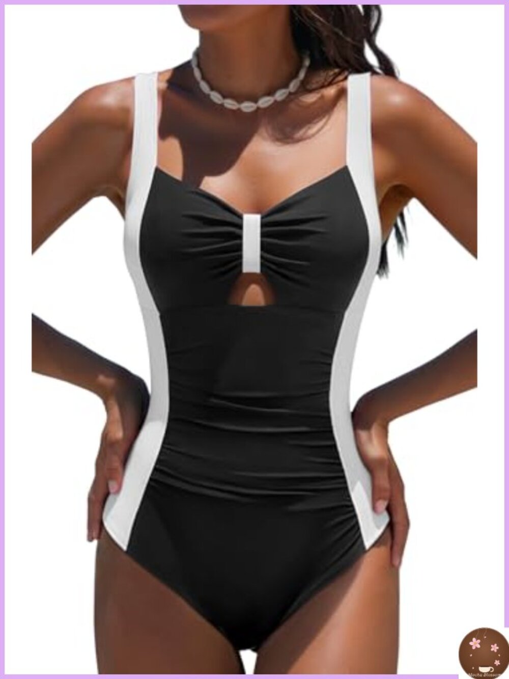 Tummy Control One Piece Swimsuit Color Block Bathing Suit Full Coverage